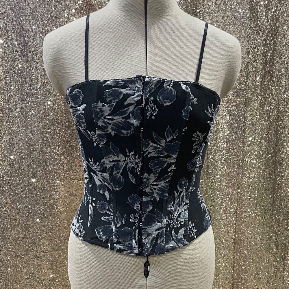 Floral Black and Gray Women's Corset Top